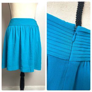 ANN TAYLOR LOFT Pleated Skirt 6 MEDIUM Teal Green Polyester Chiffon Lined